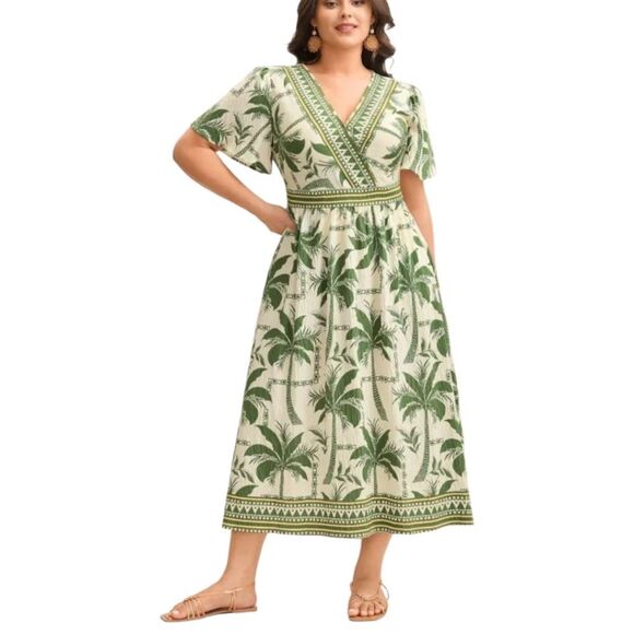 BloomChic  Tropical Palm Print Boho Chic Midi Dress Size 22-24 Multi-Color NWT - Picture 3 of 17